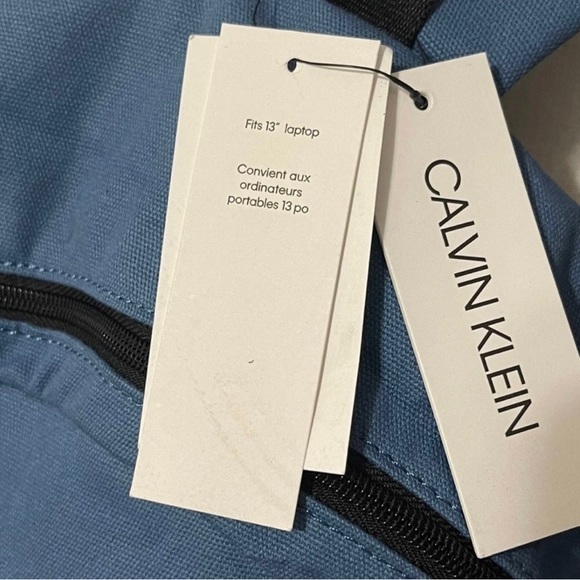 Brand New Unisex Calvin Klein Large Canvas Backpack With Exterior Leather Patch - Picture 3 of 8